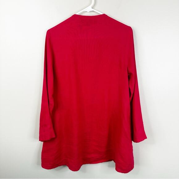 FLAX Shirt Womens P 4-6 Red Linen Long Sleeve Button Front Lagenlook Minimalist - Picture 6 of 8